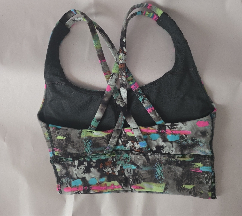 lululemon athletica Black Sports Bra with Neon Abstract Straps - Picture 2 of 3